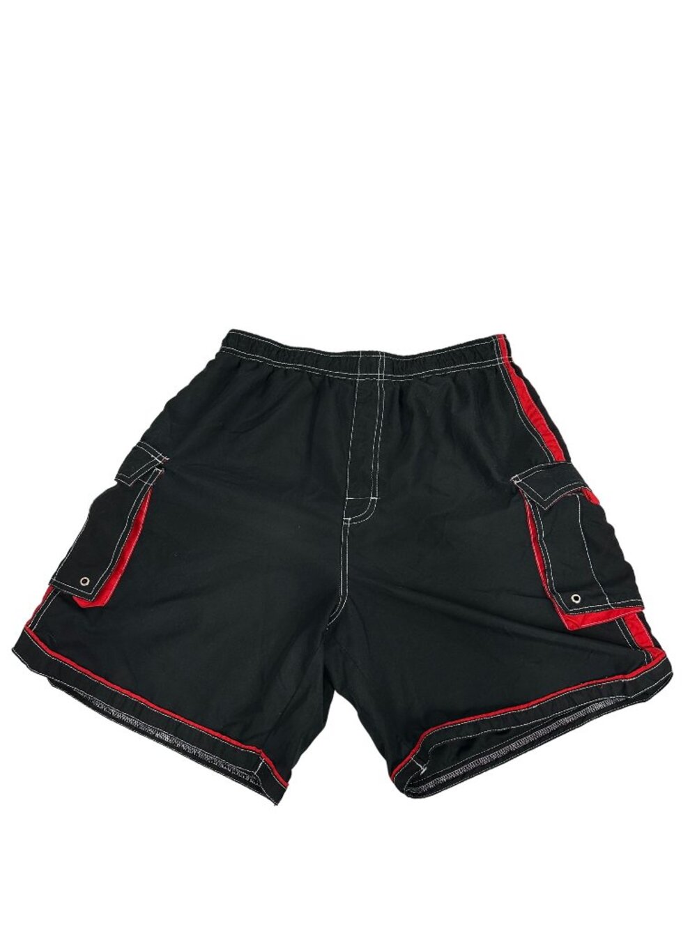 Iguana Boys Black & Red Cargo Swim Shorts L Drawstring Elastic Waist Mesh Lining